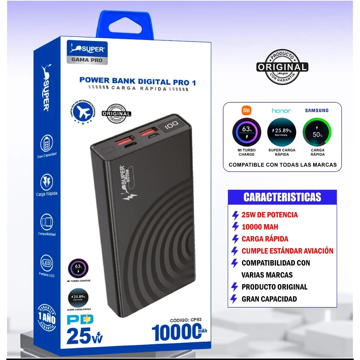 Cargador Portatil  10000 mAh Power Bank Digital Pro 1