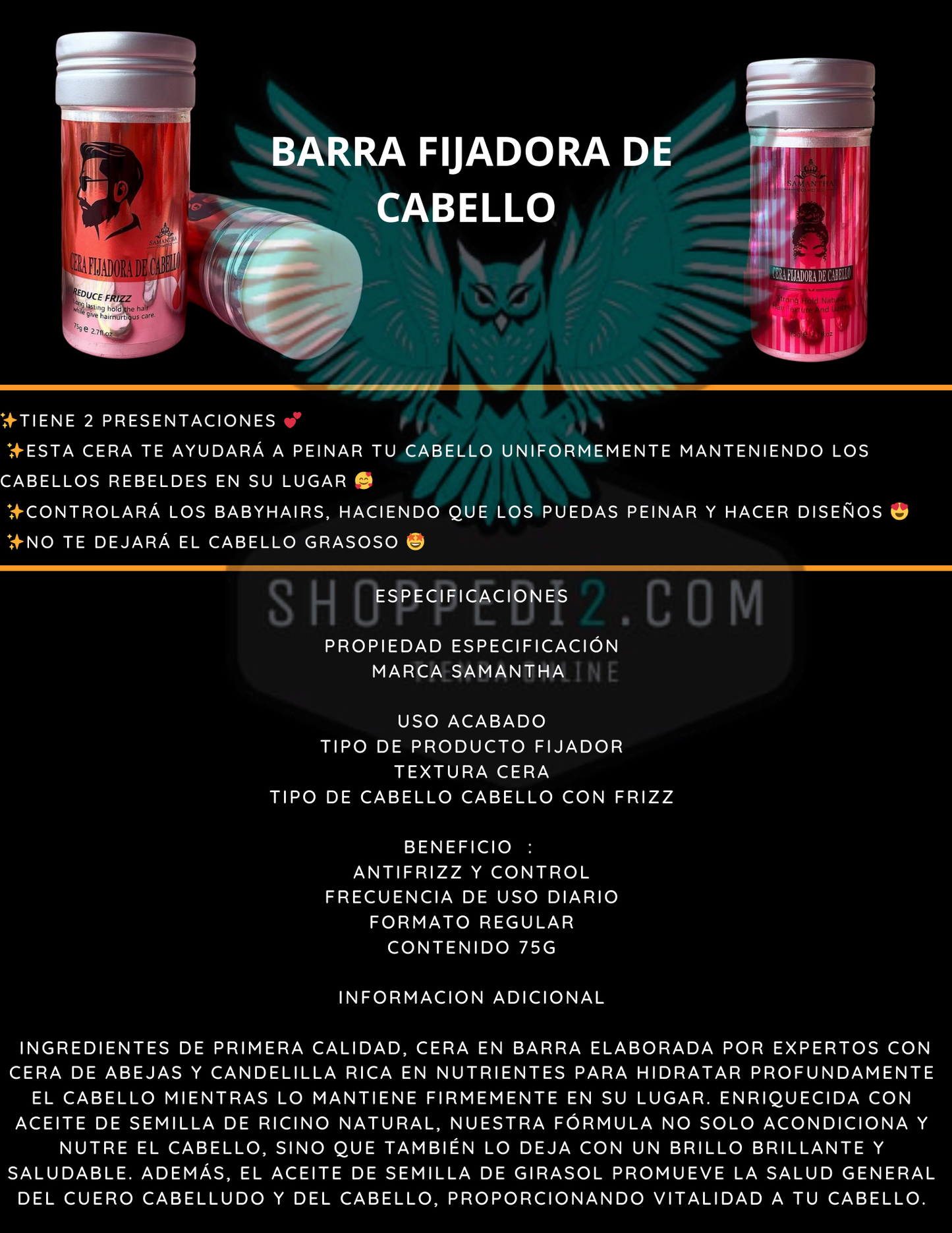 Cera Fijadora de Cabello en Barra