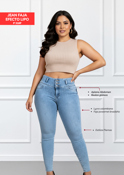 Jeans con faja levanta glúteos celeste 310F