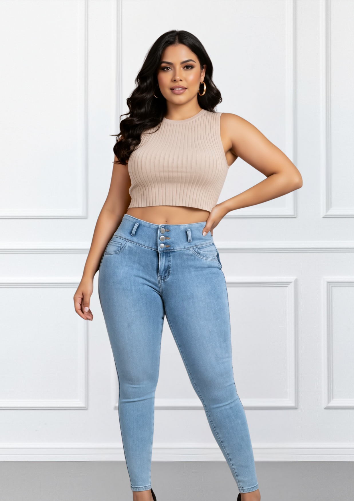 Jeans con faja levanta glúteos celeste 310F