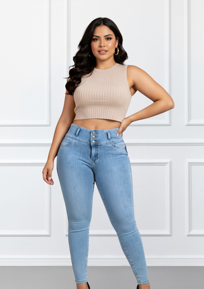 Jeans con faja levanta glúteos celeste 310F