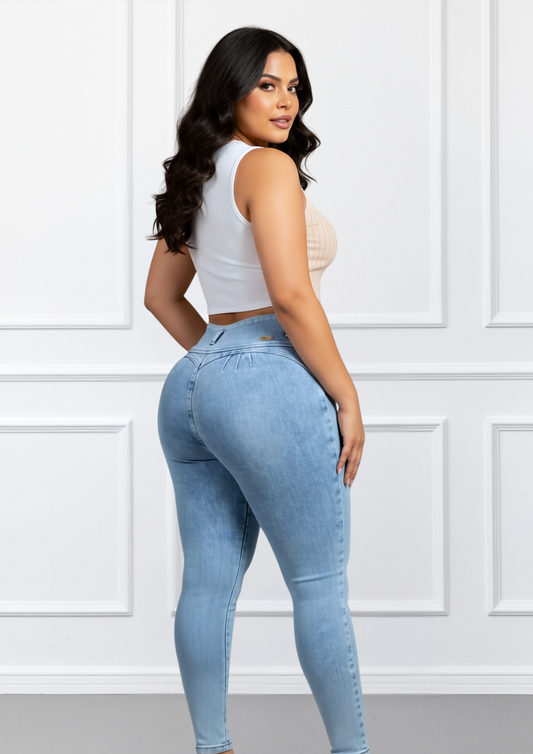 Jeans con faja levanta glúteos celeste 310F
