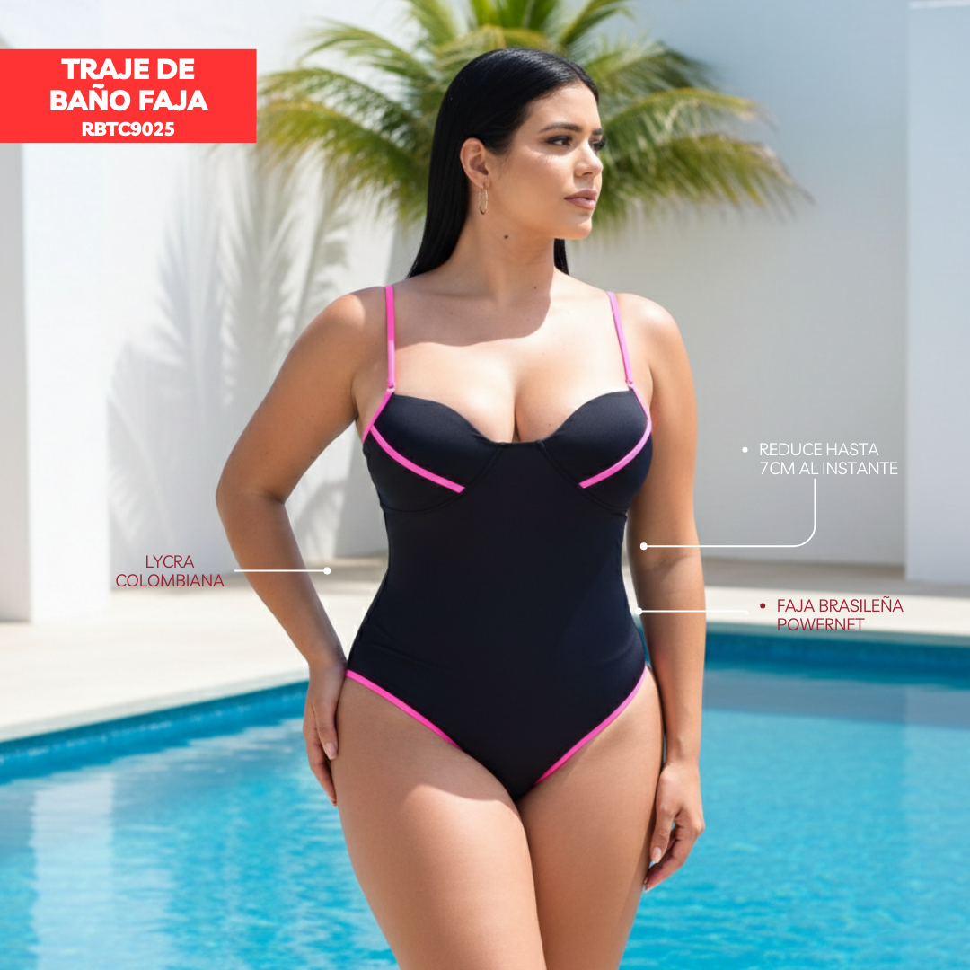 Traje de baño con faja casual NEGRO RBTC9025